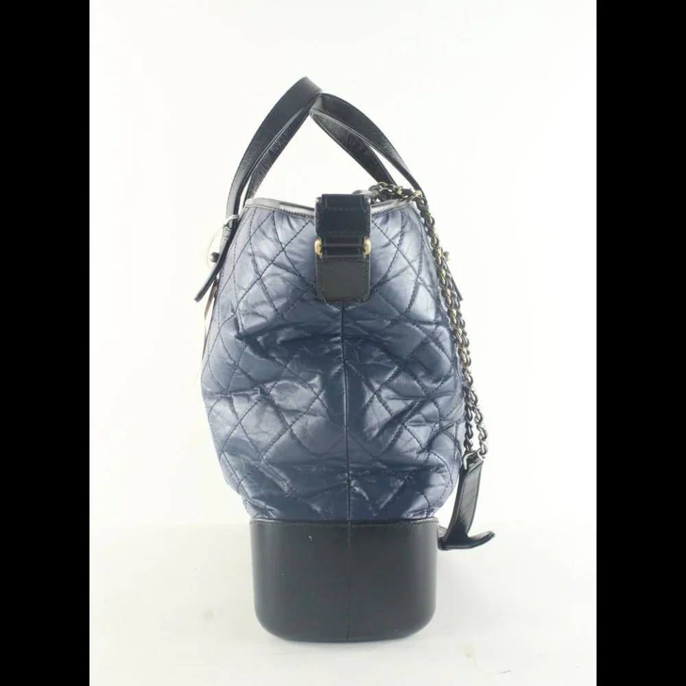 Chanel Two-Tone Quilted Black x Blue Leather Gabrielle 2way Tote 6CK103K